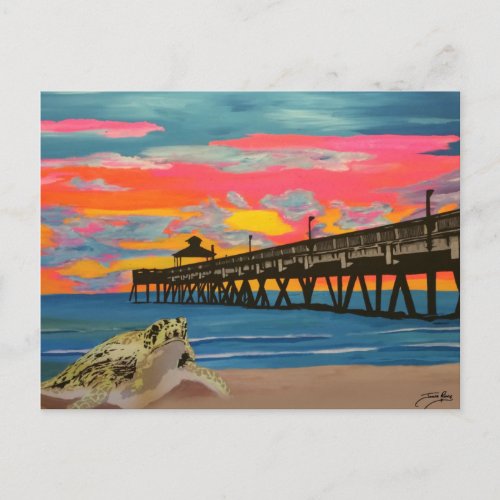Deerfield Beach Pier Pop painting on a Postcard