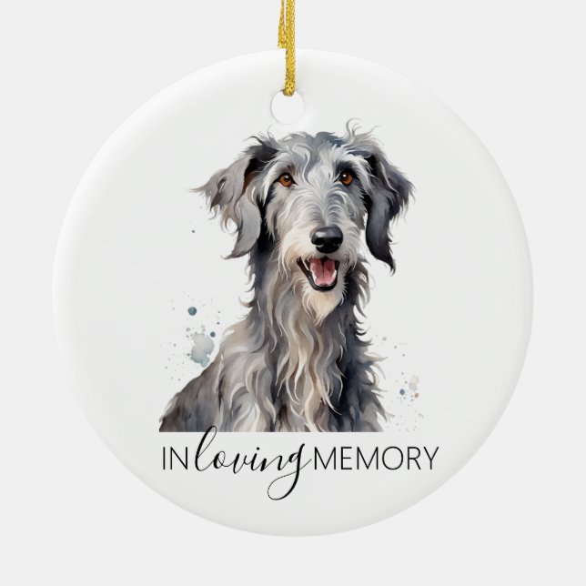 Deerhound memorial watercolour christmas ceramic ornament (Back)