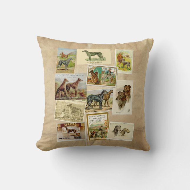 Deerhound Vintage Throw Pillow (Front)