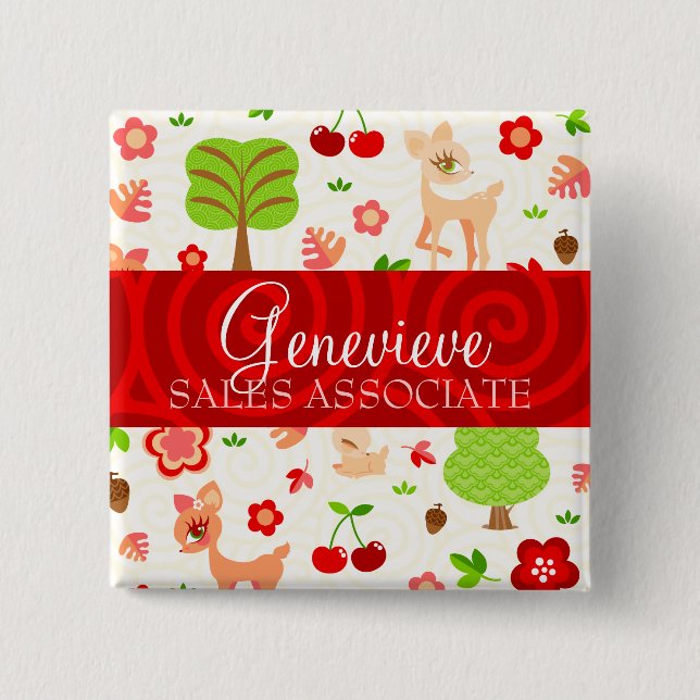 Deerie Forest Name Badge Pinback Button (Front)
