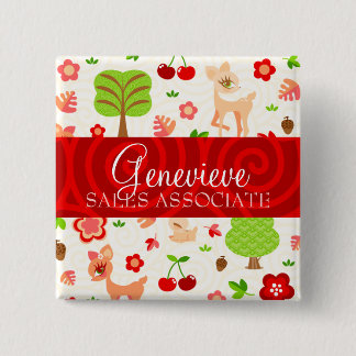 Deerie Forest Name Badge Pinback Button
