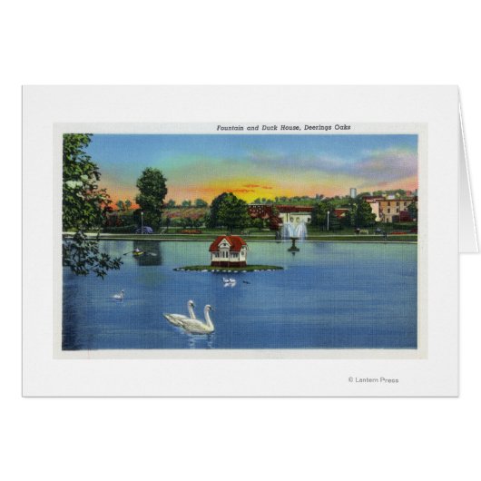 Deering Oaks Fountain and Duck House View Cards (Front Horizontal)