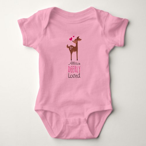 Deerly loved personalized name deer funny cute bab baby bodysuit