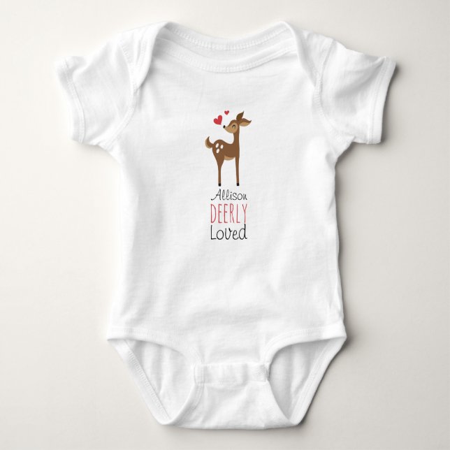 Deerly loved personalized name deer funny cute baby bodysuit (Front)