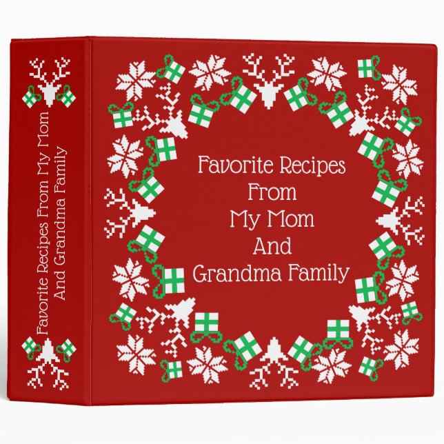 Deers And Gifts Ornaments Personalized Recipe Bind 3 Ring Binder (Front/Spine)