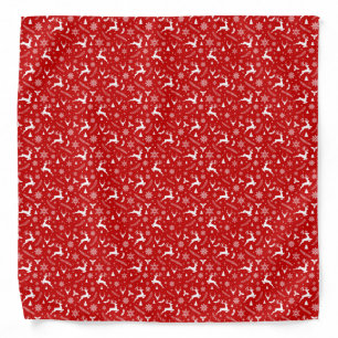 Deers and Snowflakes Red & White Christmas Pattern Bandana