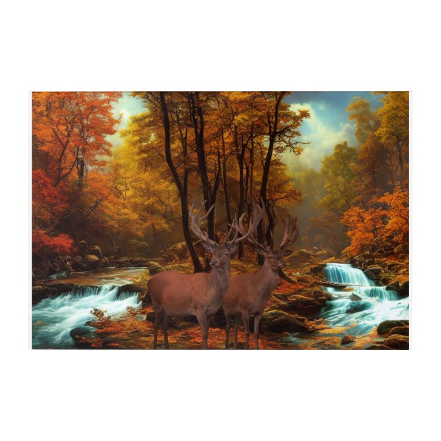 Deers By A Woodland Stream Acrylic Print (Front)
