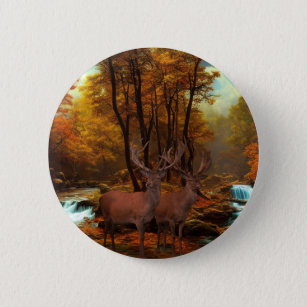 Deers By A Woodland Stream Button