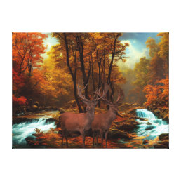 Deers By A Woodland Stream  Canvas Print