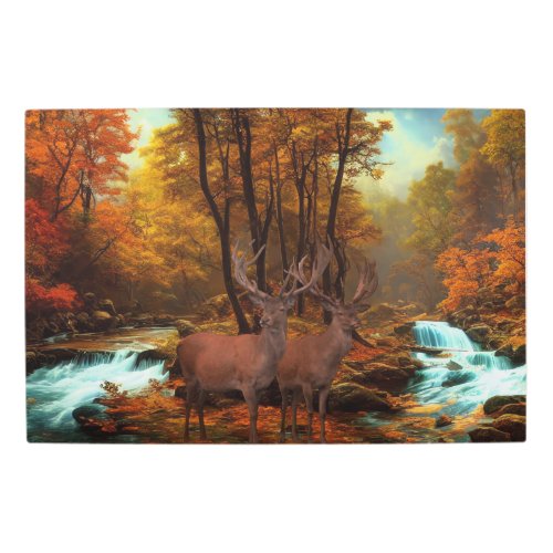 Deers By A Woodland Stream  Metal Print