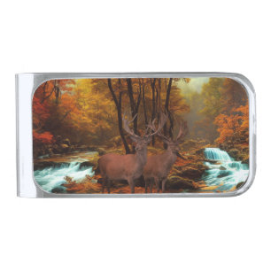 Deers By A Woodland Stream Silver Finish Money Cli Silver Finish Money Clip