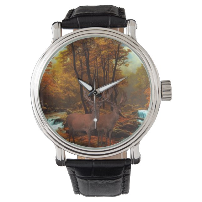 Deers By A Woodland Stream Watch (Front)