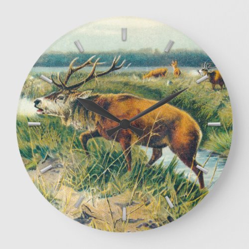 Deers by Dawns Early Light Large Clock
