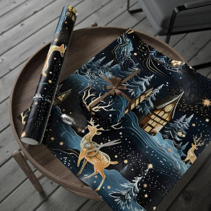 Deers Dark Blue Forest Christmas Night Winter Wrapping Paper