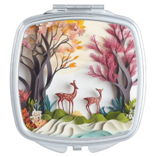 Deers in Forest Unique Art Compact Mirror