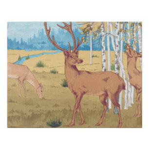 Deers in Forest Vintage Animal Faux Canvas Print