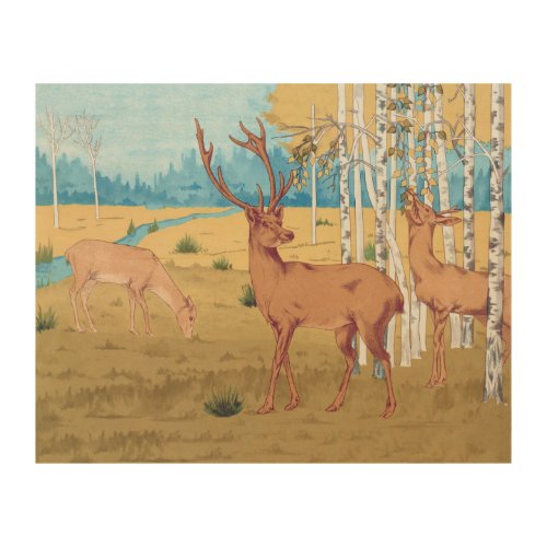 Deers in Forest Vintage Animal Wood Wall Art