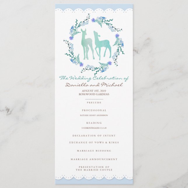 Deers in Love Woodland Winter Wedding Program Card (Front)