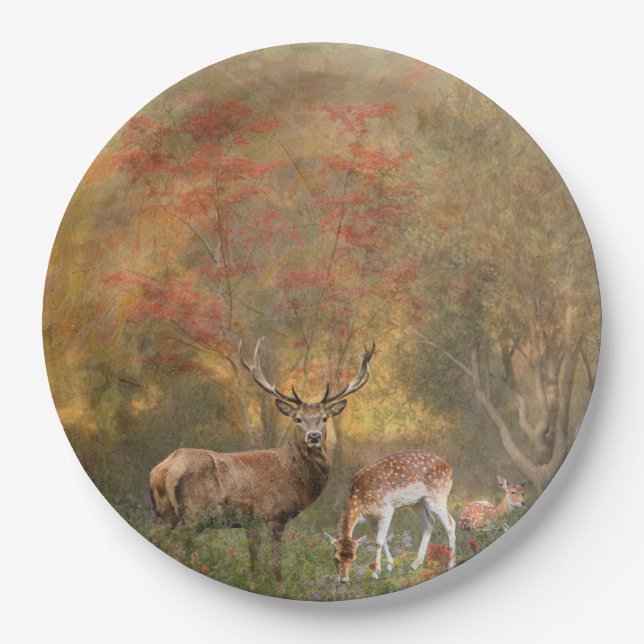 Deers in the autumn forest   paper plates (Front)