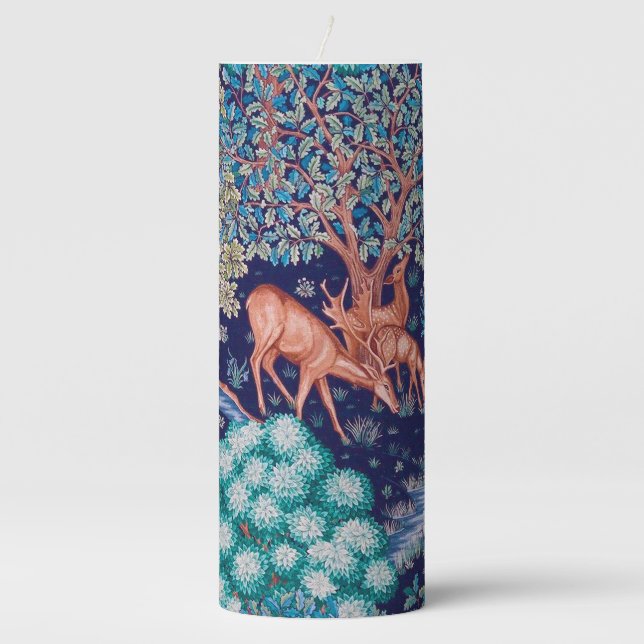 Deers in The Forest, William Morris Pillar Candle (Front)