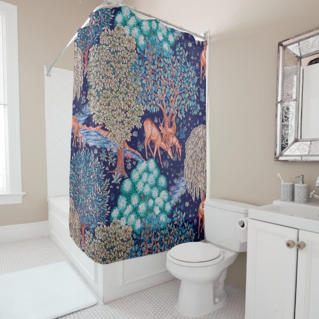 Deers in The Forest, William Morris Shower Curtain (In Situ)
