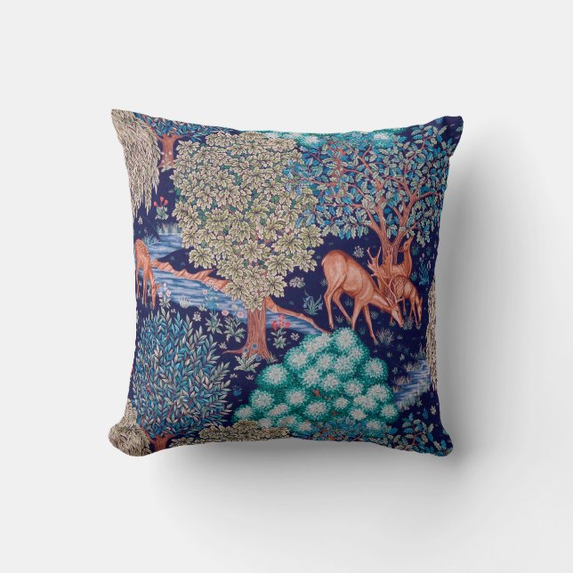 Deers in The Forest, William Morris Throw Pillow (Front)