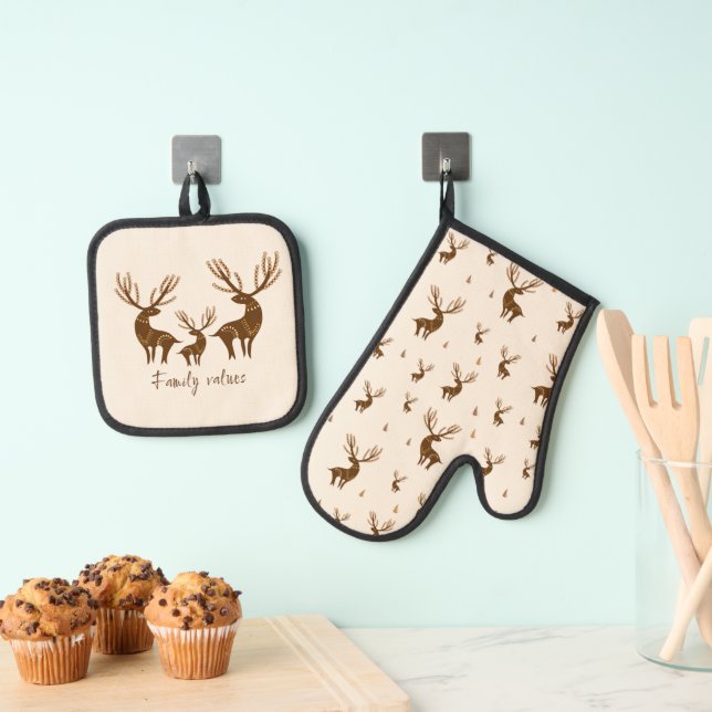 Deers pattern oven mitt & pot holder set (Insitu(Hanging))