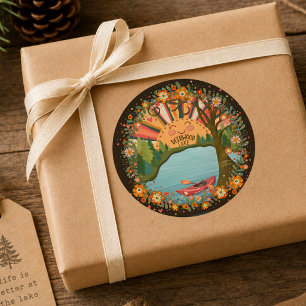Deerwood Lake Floral Kayak Colorful Classic Round Sticker