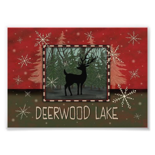 Deerwood Lake Inspirivity  Rustic Trees Deer Photo Print