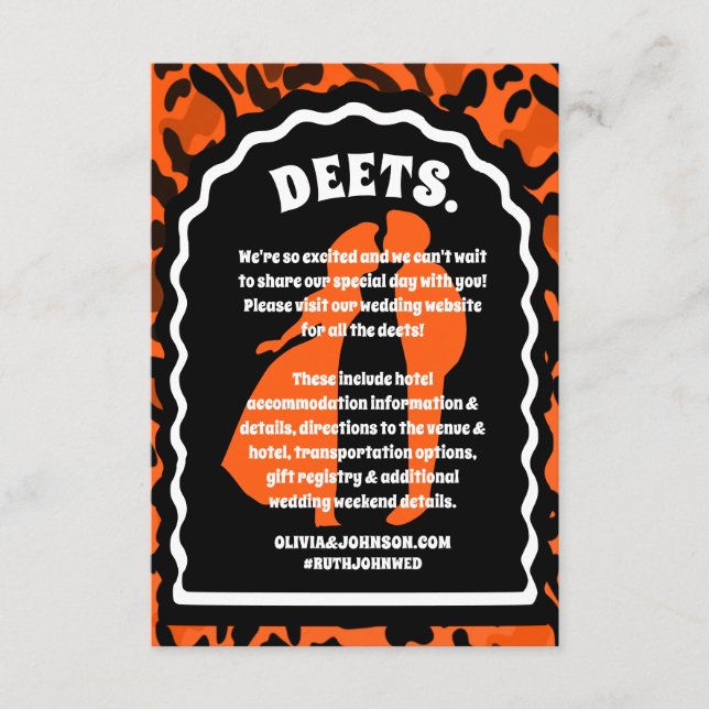 Deets Modern Orange Leopard Print Enclosure Card (Front)