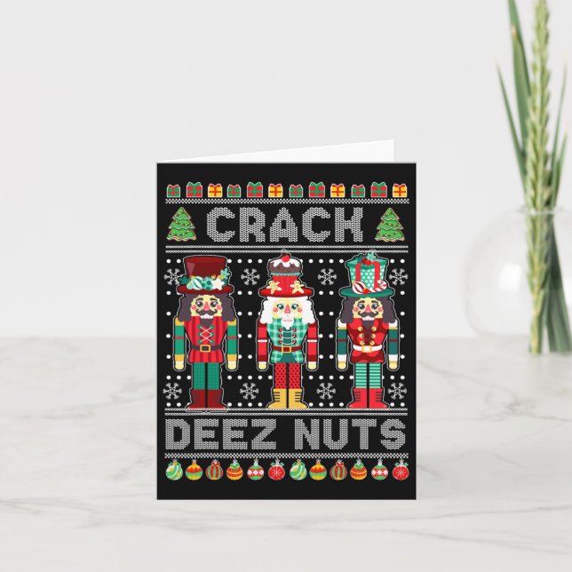 Deez Nuts Nutcracker Fun Ugly Christmas Xmas  Card (Front)