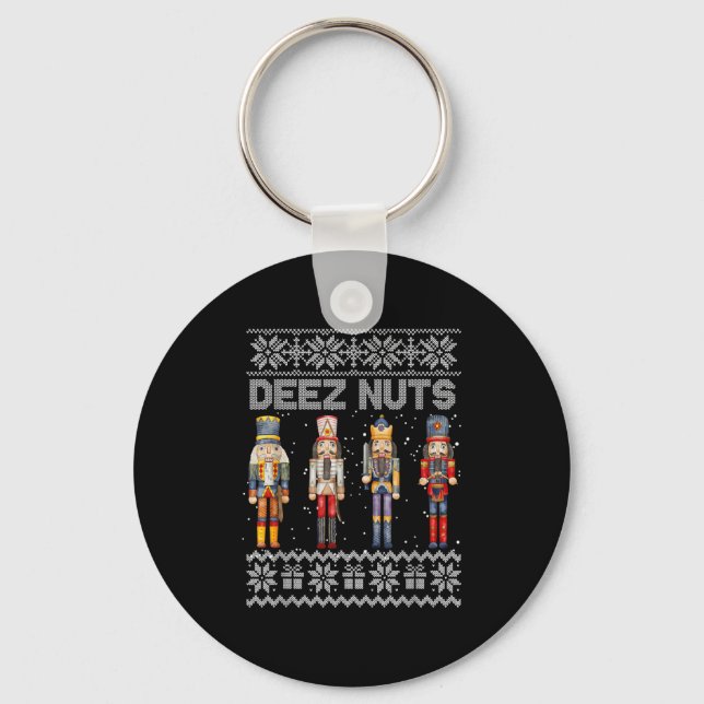Deez Nuts Nutcracker Ugly Christmas Sweater Funny  Keychain (Front)