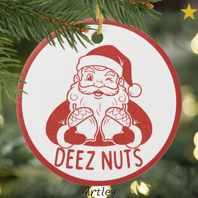 Deez Nuts Retro Style Naughty Santa Christmas  Ceramic Ornament (Creator Uploaded)