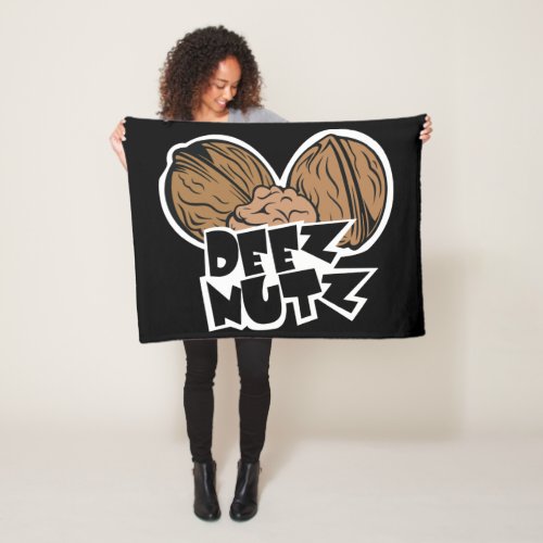 Deez Nutz Funny Illustration Fleece Blanket