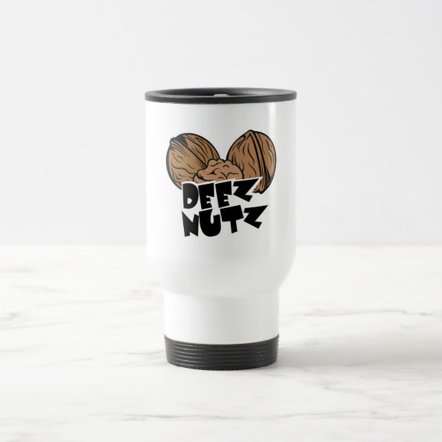 Deez Nutz Funny Illustration Travel Mug (Center)