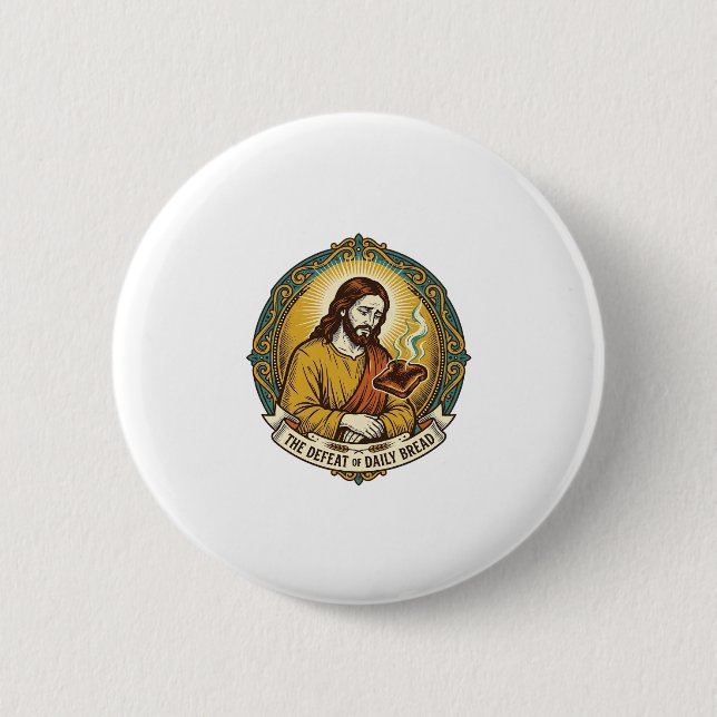 Defeated Jesus Smoking Burnt Toast Breakfast Kitch Button (Front)