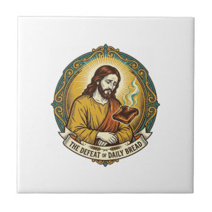 Defeated Jesus Smoking Burnt Toast Breakfast Kitch Ceramic Tile