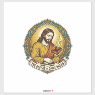 Defeated Jesus Smoking Burnt Toast Breakfast Kitch Sticker