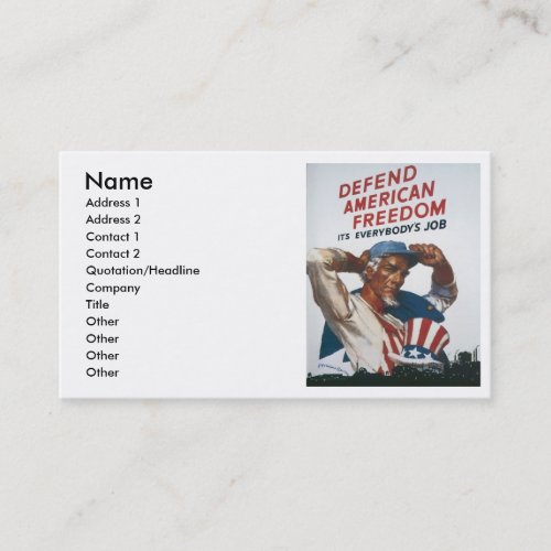Defend American Freedom Vintage War Poster Business Card