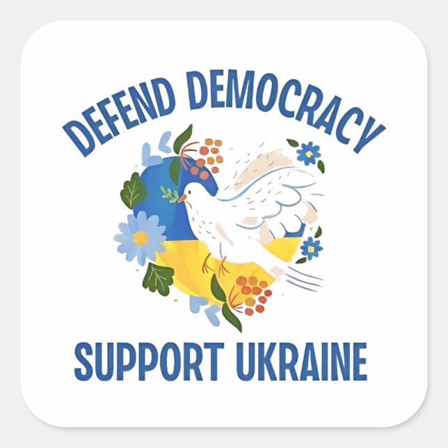 Defend Democracy Support Ukraine American Square Sticker (Front)