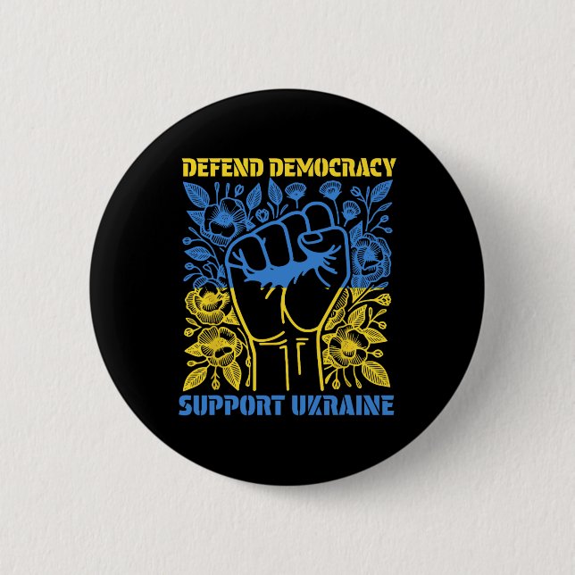 Defend Democracy Support Ukraine Peace Stand With  Button (Front)