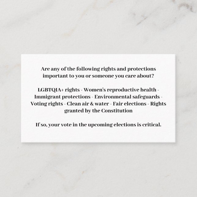 Defend Democracy - Vote Blue Business Card (Front)