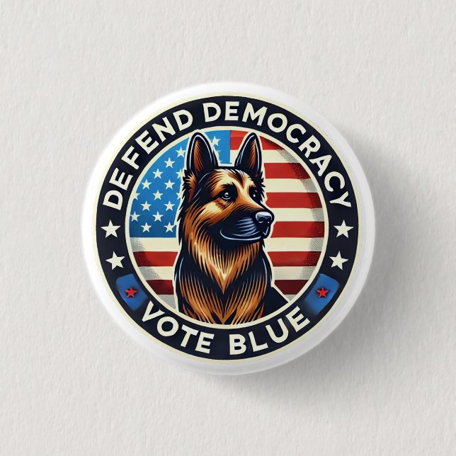 Defend Democracy - Vote Blue - German Shepherd Button (Front)