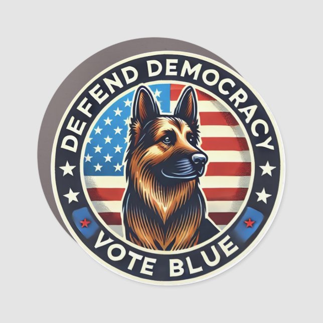 Defend Democracy - Vote Blue - German Shepherd Car Magnet (Front)