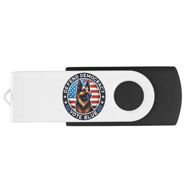Defend Democracy - Vote Blue - German Shepherd Flash Drive (Back)