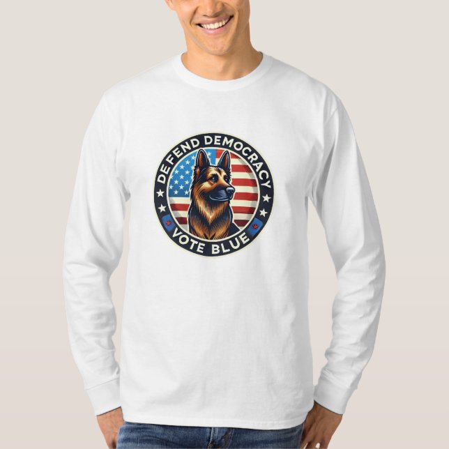 Defend Democracy - Vote Blue - German Shepherd T-Shirt (Front)