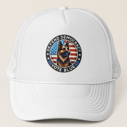 Defend Democracy _ Vote Blue _ German Shepherd Trucker Hat