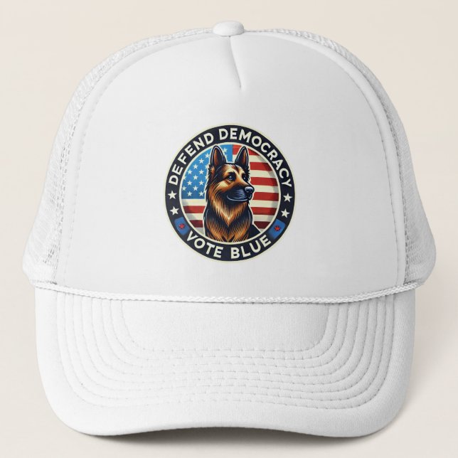 Defend Democracy - Vote Blue - German Shepherd Trucker Hat (Front)
