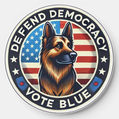 Defend Democracy _ Vote Blue _ German Shepherd Wireless Charger