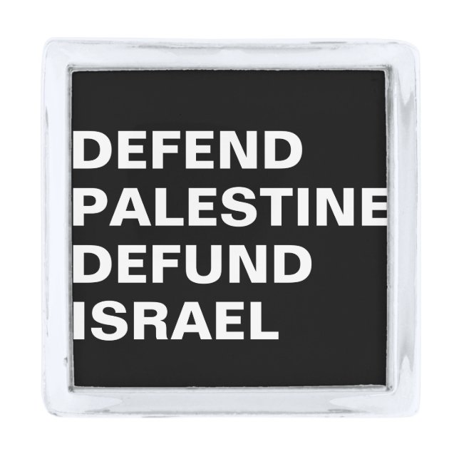 Defend Palestine defund Israel- Anti Israel Silver Finish Lapel Pin (Front)